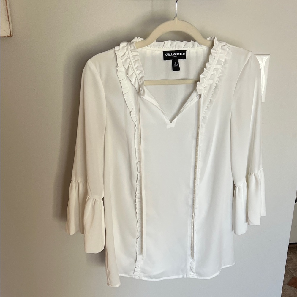 Karl Lagerfeld White Ruffle Blouse